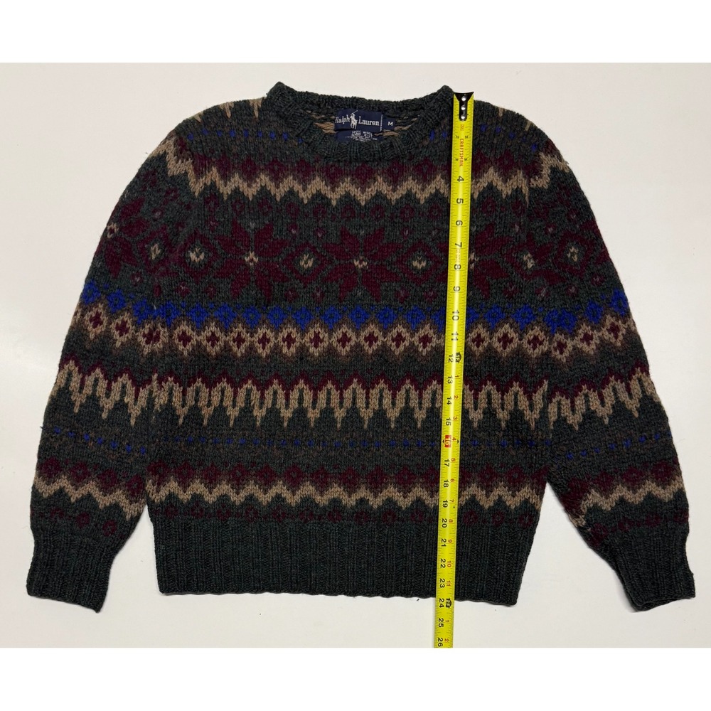 VTG Ralph Lauren Hand Knit Wool Sweater Mens Medium Fair Isle Snowflake